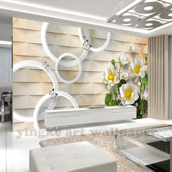 

wallpapers beautiful three-dimensional lotus circle european style 3d tv backdrop living room bedroom murals wallpaper for walls 3 d