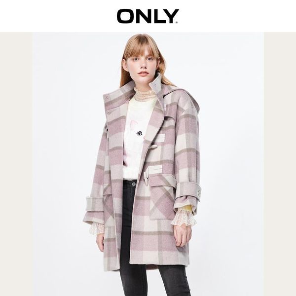 

women's jackets only autumn winter cotton-rich checked woolen coat | 11934s, Black;brown