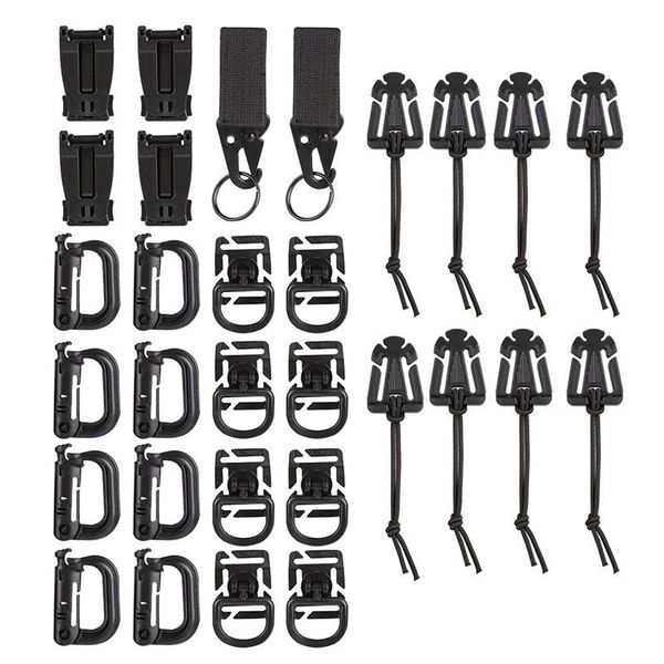 

storage bags 30pcs/set tactical d-ring hook gear clip buckle strap hook-n-loop keychain for molle backpack webbing attachments