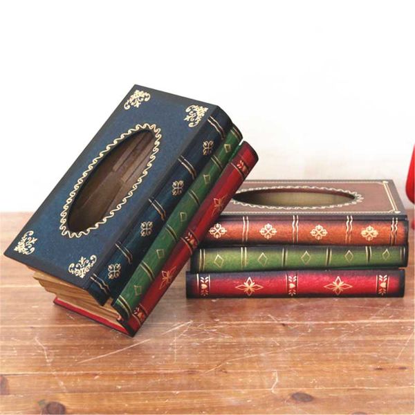 

tissue boxes & napkins retro wooden box simulation book paper holder home storage organizer restaurant case tabledecor