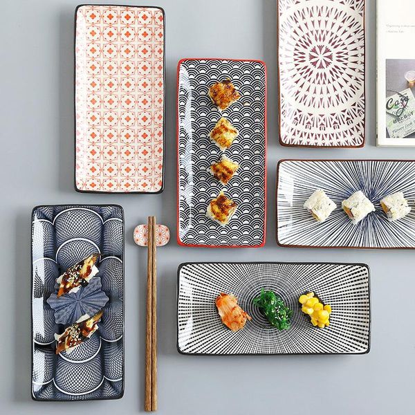 

dinnerware sets japanese sushi plate creative underglaze rectangular household cold dishes fruits vegetables flat luxeery