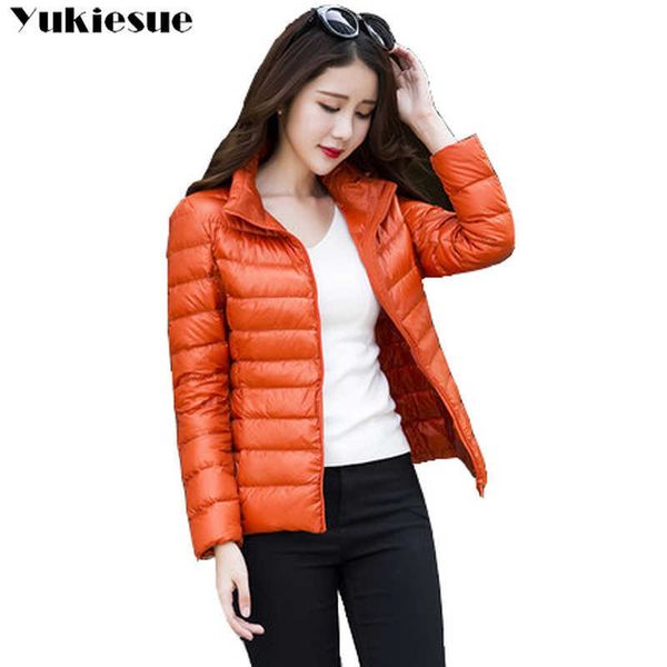Mulheres Ultra Light Down Jacket Autumn Winter Jacket para Mulheres Quente Branco Pato Parkasthin Leve Casaco Plus Size S ~ 6xL 210608