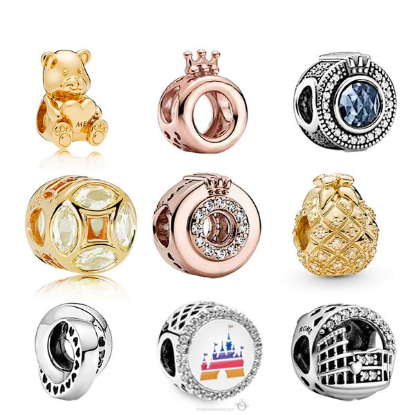 

memnon jewelry 925 sterling silver sparkling blue crown o charm heart bands spacer with logo charms theodore bead golden pineapple beads fit, Bronze;silver