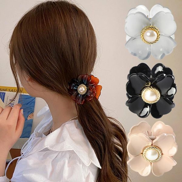 

hair accessories flower claw plastic clip pearl hairpins solid color barrettes retro hairgrip for women girls fashion