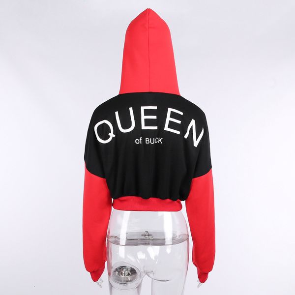 

women hoodie fashion letter print contrast color hooded sweatshirt, Black