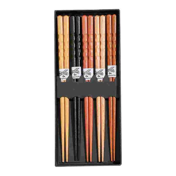 

chopsticks 5 pairs wooden pointed tips non-slip with gift box (khaki)