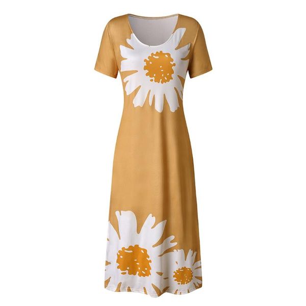 

summer beach bohemian dress daisy printed daily womens holiday o-neck print ladies short sleeves party women's swimwear, White;black