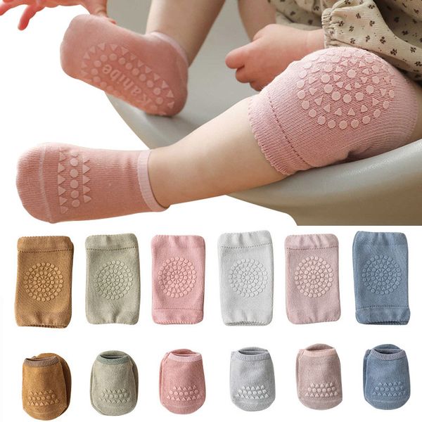 

summer baby knee pads socks set solid color anti slip socks kneecap kid crawling safety floor socks knee protector leg warmers, Pink;yellow