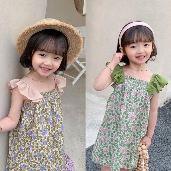 

summer baby girls dress sleeveless ruffles princess floral dresses for beach holiday casual kids clothes children clothing girl's, Red;yellow