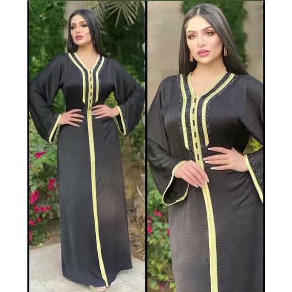 

ethnic clothing ladies muslim dresses 2021 summer black slim long diamond gown v-neck sleeve abaya women dress ramadan formal party clothes, Red