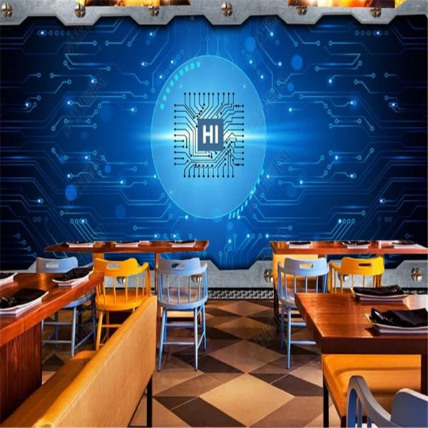 

wallpapers 3d stereo modern industrial decor minimalist abstract line starry sky circuit board ktv background wall paper mural