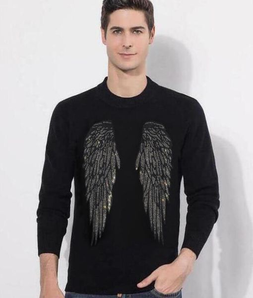 

rhinestone men hip hop winter sweater slim fit casual outer wear, White;black