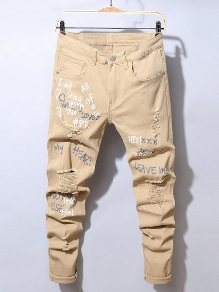 

men slogan graphic ripped skinny jeans t1tw#, Blue