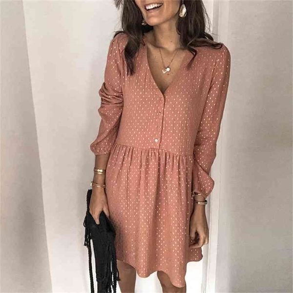 

foridol gold polka dot casual pink dress women autumn winter button dress loose short dress vestidos 210415, Black;gray