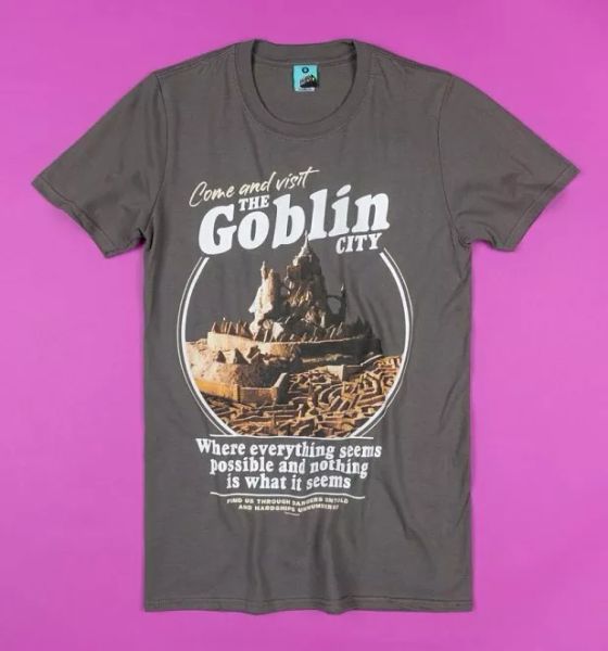 

official labyrinth visit the goblin city charcoal t-shirt, White;black