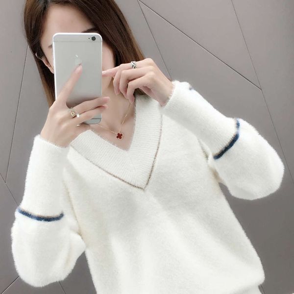 

sweaters sweater v-neck women's loose fitting autumn and winter dress 6ql9, White;black