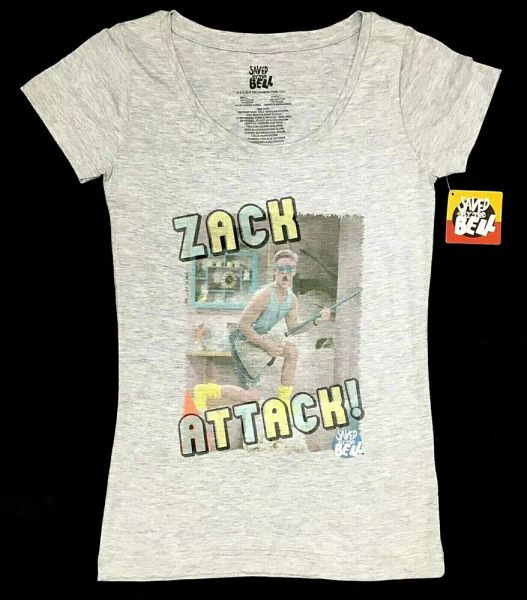

Saved By The Bell ZACK ATTACK Girls Women's Juniors T-Shirt NWT Official, White;black