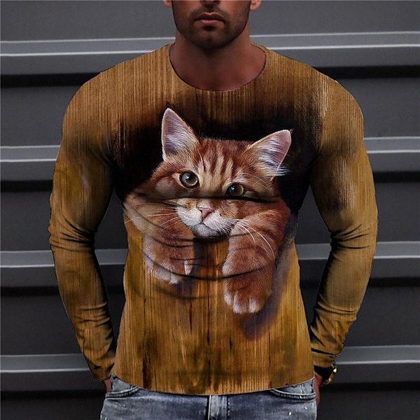 

men's t shirt 3d print cat graphic prints crew neck daily holiday print long sleeve casual designer big and tall brown q6wk#, White;black