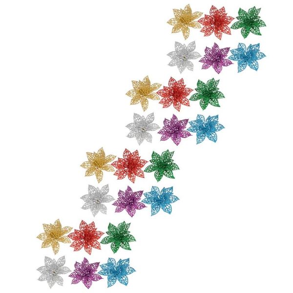 

christmas decorations 24pcs simulated glittery hollow flowers fake artificial decor