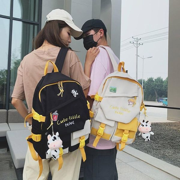 

school bags kawaii fashion women's backpack cute pendant nylon bag for girls waterproof large capacity with many pockets