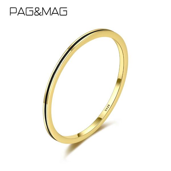 

cluster rings pag&mag simple black line 925 sterling silver for women 14k gold fashion jewelry, Golden;silver