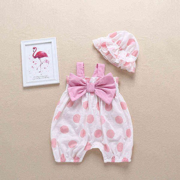 2019 Summer Sunsuit Set for Baby Girls - Bow Dot Print Princess polka dot romper and Sun Hat Briefs - Infant Jumpsuit Clothes (G220223)