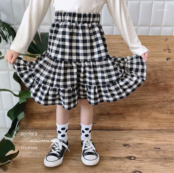 

skirts owligbaby 2021 girls plaid skirt cotton ruffles fashion spring 3-8t1, Blue
