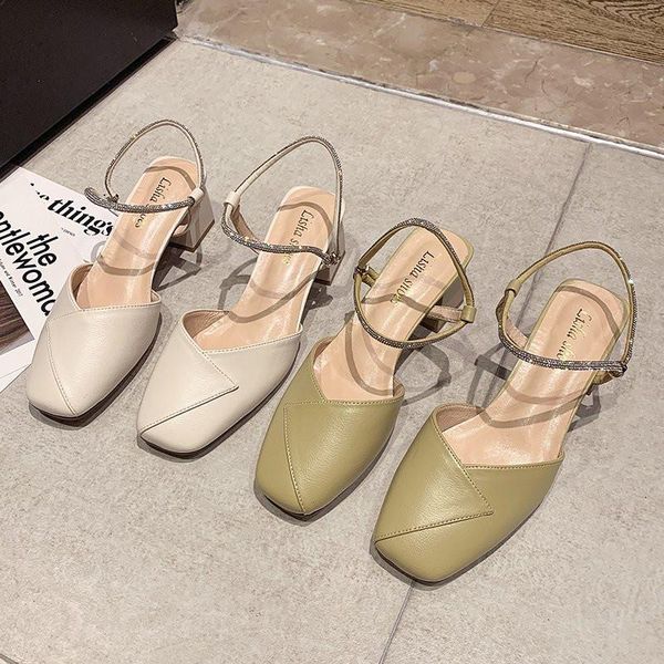 

sandals 2021 summer luxury female shoe clear heels med all-match fashion girls comfort beige elastic band medium, Black