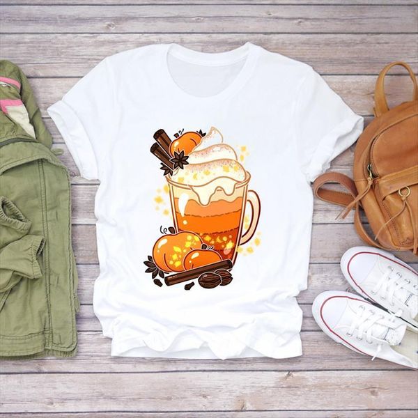 

pumpkin spice season cute thanksgiving womens t shirts halloween print graphic ladies female tee, White