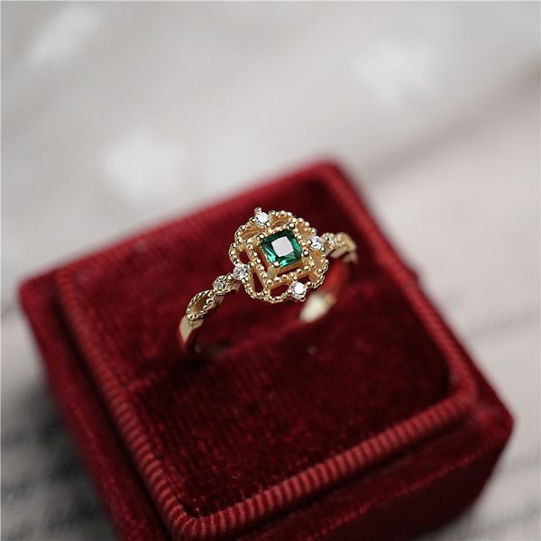

2021 new charming 14k real gold temperament emerald rings for women adjustable design beautiful jewelry shiny aaa zirconia party, Slivery;golden