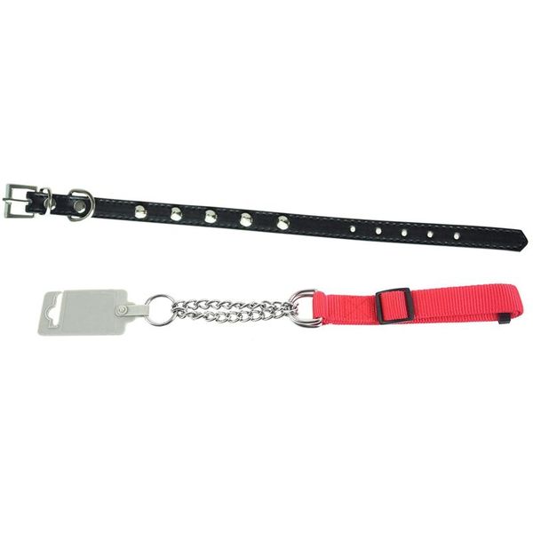 

pcs dog collar adjustable pet collar, black pu leather & red nylon collars leashes