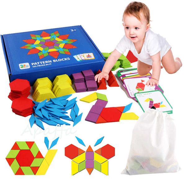 

155pcs 3d wooden jigsaw puzzle early childhood education geometric tangram game toys for children montessori learning