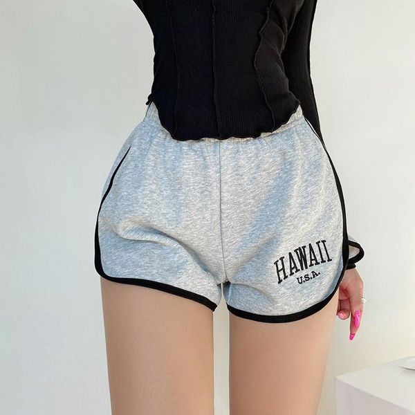 

women's shorts womengaga sports letter women ruffle embroidered letters elastic high waist slim casual workout korean we1w, White;black