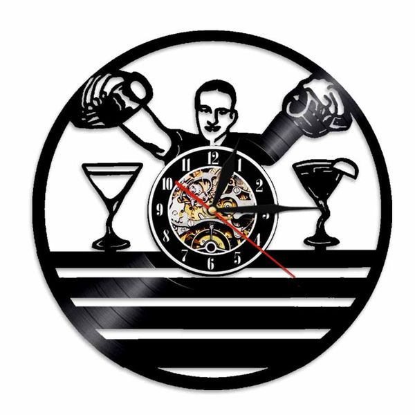 

bartender bartending wall clock barman record hanging clocks handmade personality decor for pug night club