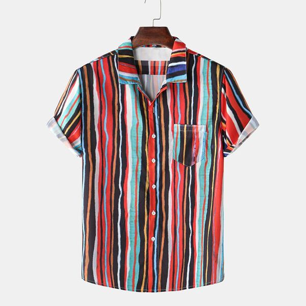 

men's casual shirts vintage mens summer fashion turn down collar short sleeve hawaiian breathable streetwear blouse 2021, White;black