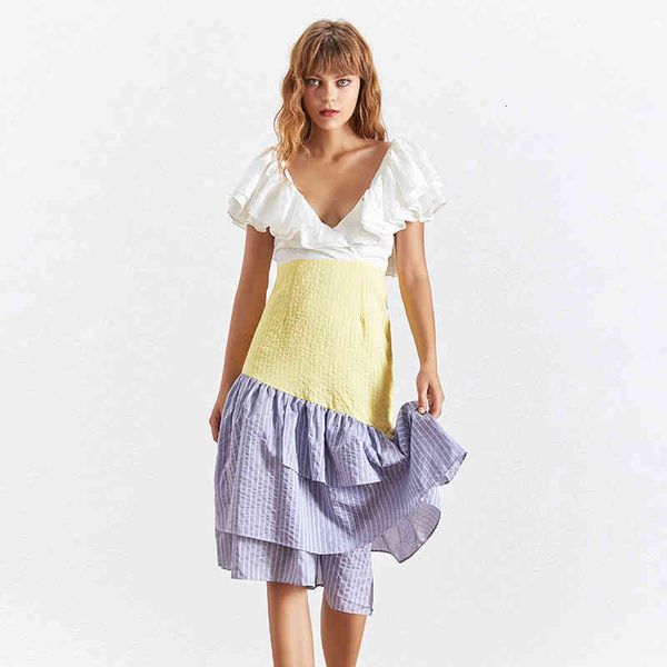 

a line colorful fashion v neck runway summer women's e ruffle casual floral party short sleeve, Black;gray