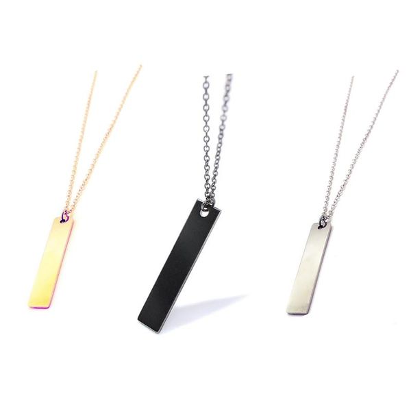 

pendant necklaces stainless steel necklace women men simple long chain rectangular statement couples choker gifts, Silver