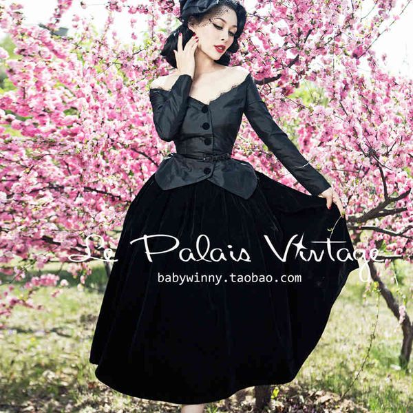 

casual dresses inf le elegant vintage palais all-match classic black flat flannel high waist brass skirt, Black;gray