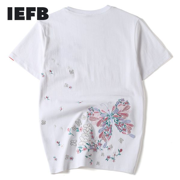 IEFB Summer Butterfly Embroidery T-shirt For Men Chinese Style Loose Big Size Cotton Fashion Short Sleeve Tee Couple 9Y5868 210524