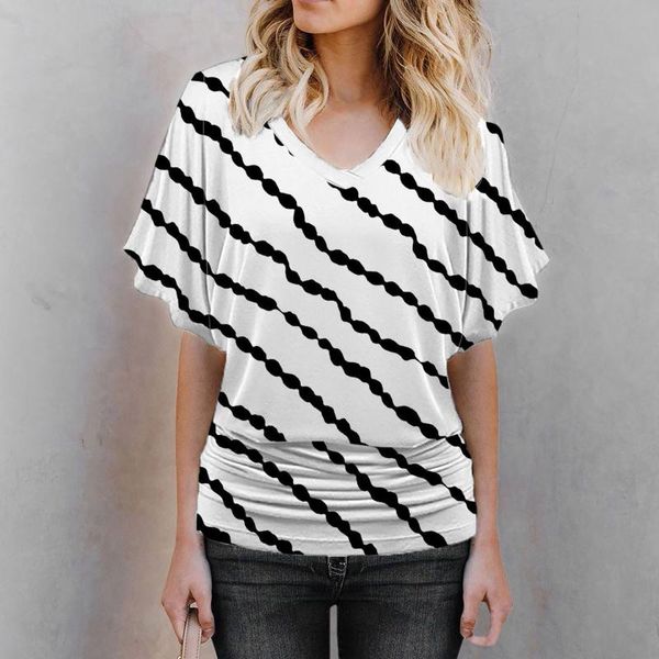 

women's t-shirt tshirt women 2021 summer fashion casual printing v neck loose short sleeve t shirt pullover camisetas de mujer, White