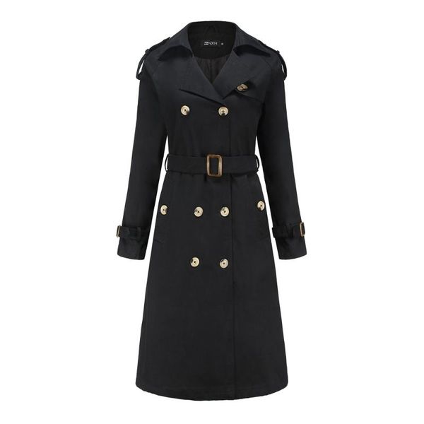 

women's trench coats autumn coat double breasted cotton slim classic winter long women with belt windbreaker outwea r, Tan;black