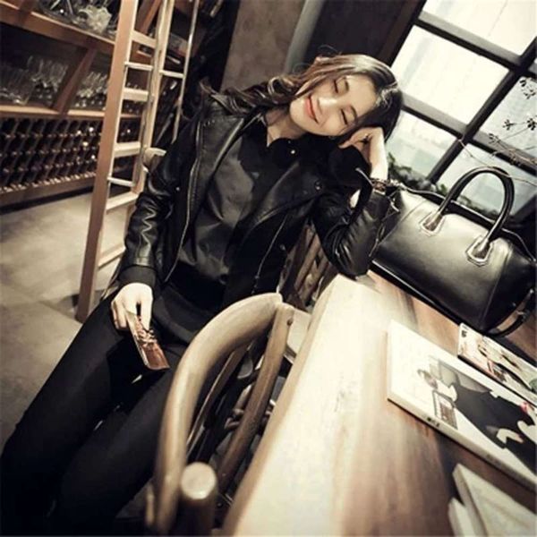 

women's jackets coats chic leather short pu student handsome spring and autumn korean versatile slim jacket hw1h, Black;brown