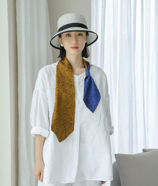 

scarves 14*120cm small silk ribbon scarf double-layer fashion narrow joker double-sided printed twill, Blue;gray