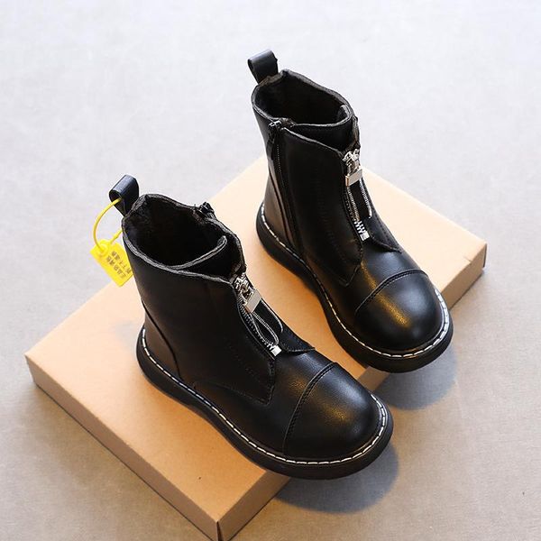 

boots front zipper 2021 kid' fashion winter for girls children mid-calf black lighted boy short, Black;grey