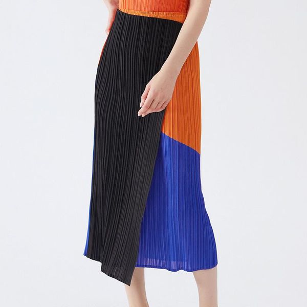 

skirts 2021 spring and summer color contrast wind orange blue mid length slim skirt high waist a-line front, Black