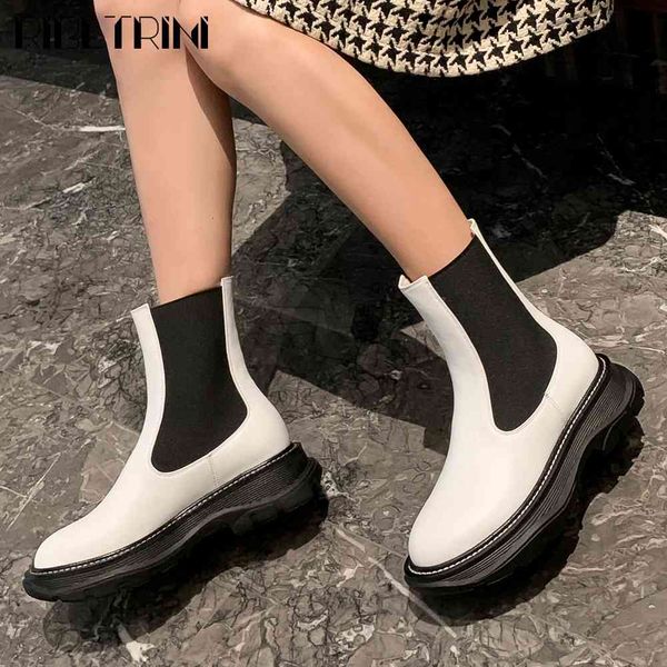 

boots ladies genuine leather platform shoes brand elegant slip-on ankle women low wees boots, Black
