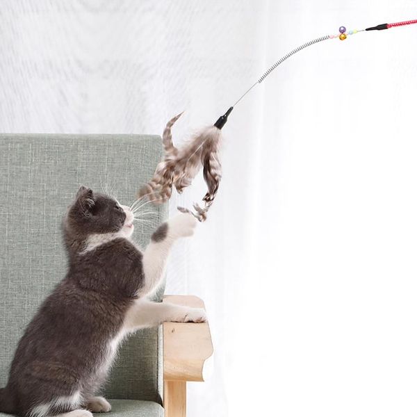 

cat toys kitten play interactive fun toy teaser wand pet colorful spring bell funny feather supplies for cats tools