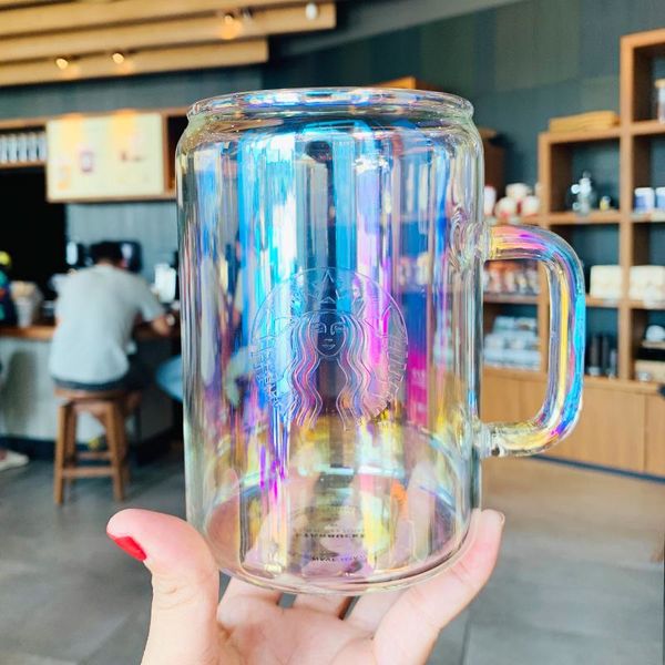 Tazza da caffè in vetro Aurora multicolore Starbucks Korea Dream 700ML Tazza in vetro trasparente al silicio ad alto contenuto di boro resistente al calore di grande capacità Migliore qualità