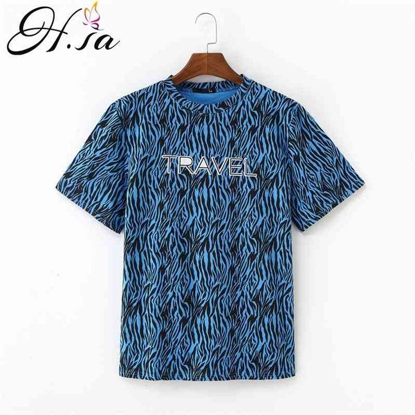 

h.sa zebra striped shirts harajuku vintage woman t-shirt short sleeve o-neck trip travel holiday tee cotton tees 210417, White