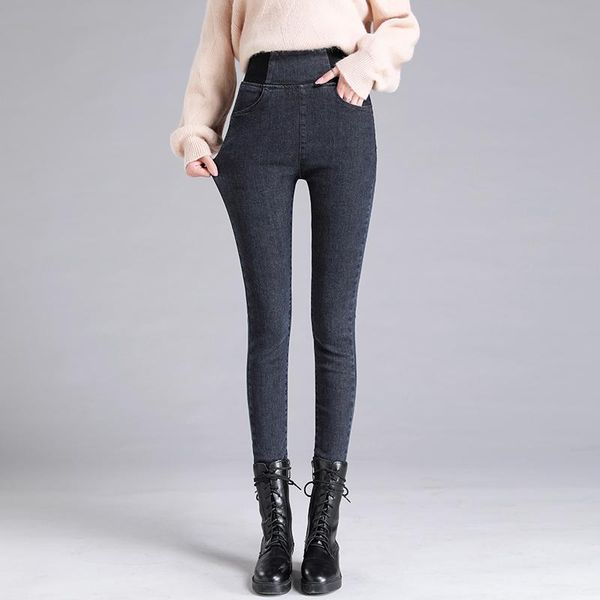 

women's jeans 2021 autumn winter fashion high tight elastic waist pencil pants, Blue